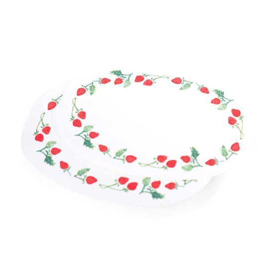 two Mini card strawberry set of ten oval shape notecard red little strawberries whimsical