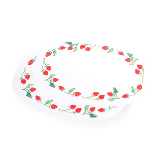 two Mini card strawberry set of ten oval shape notecard red little strawberries whimsical