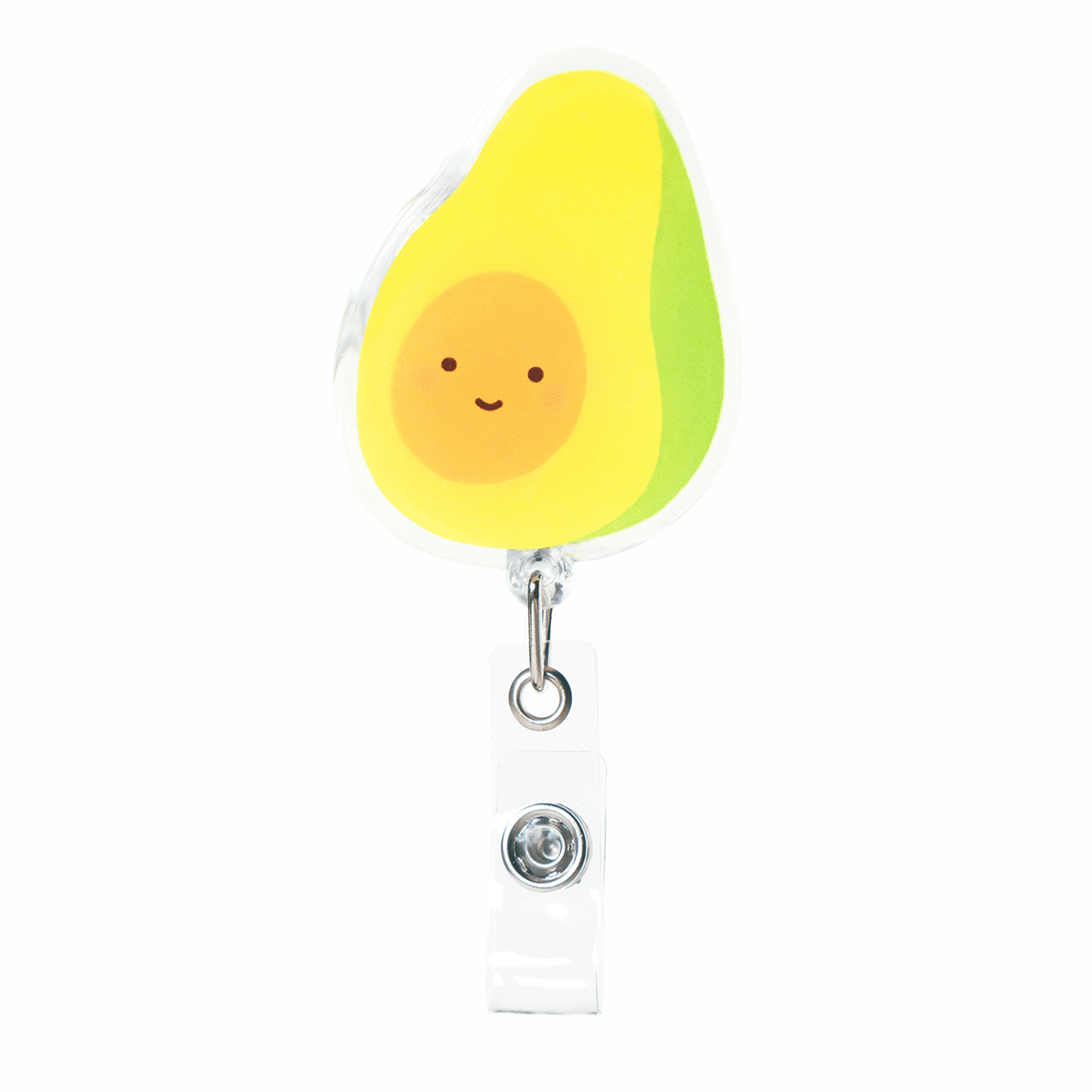 smiley face cartoon avocado badge reel cute retractable nurse ID Badge with belt clip and clear vinyl strap 