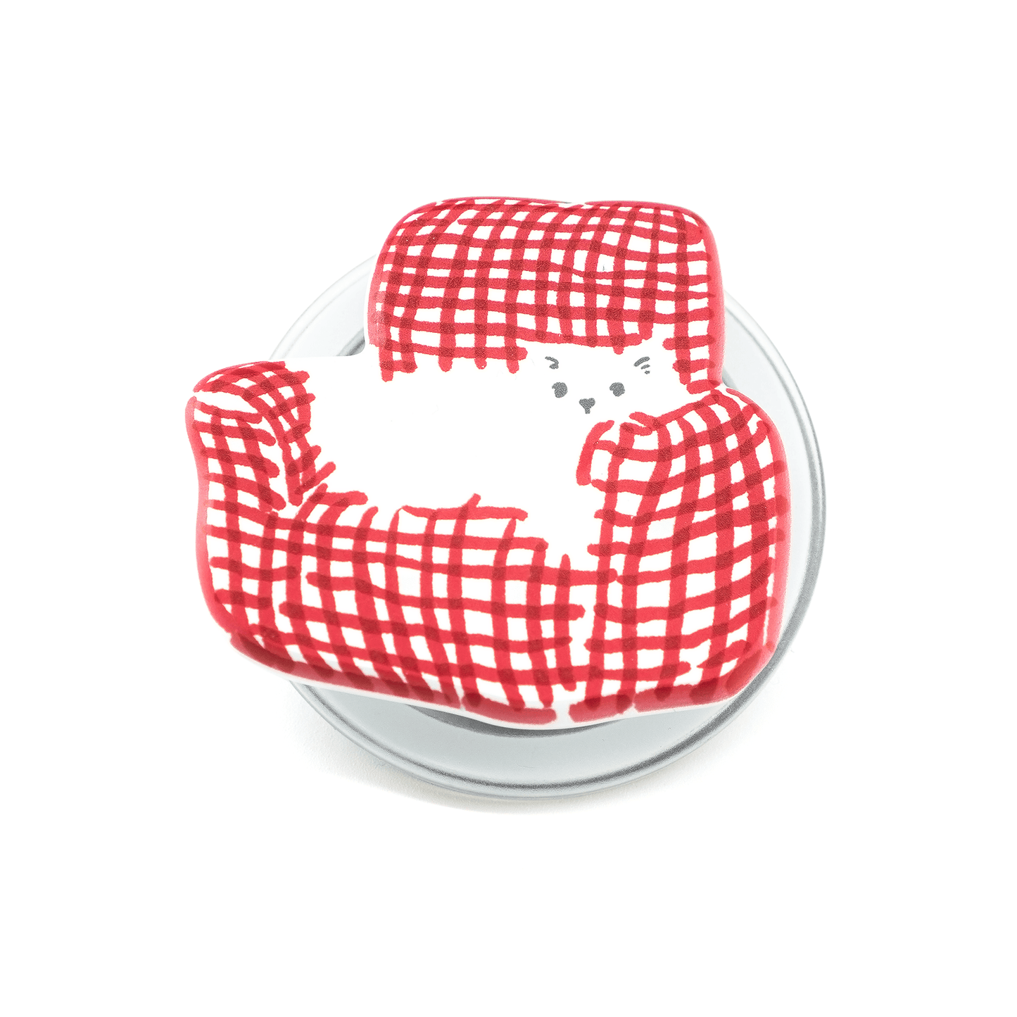 Red checkered cat on couch magsafe popgrip phone holder on a white background