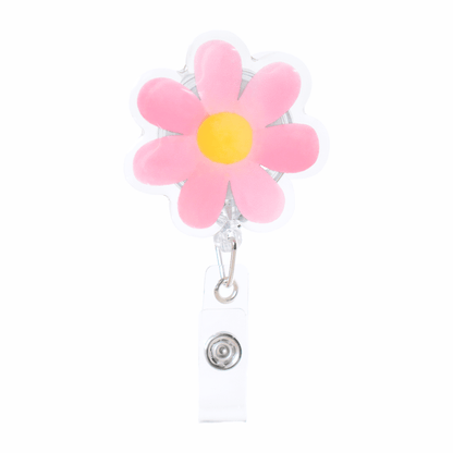 pink flower badge reel retractable with belt clip for nurse badge ID cute accessory