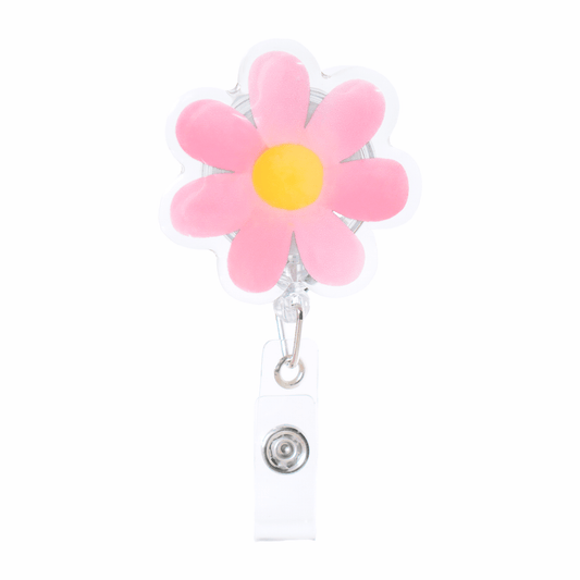 pink flower badge reel retractable with belt clip for nurse badge ID cute accessory