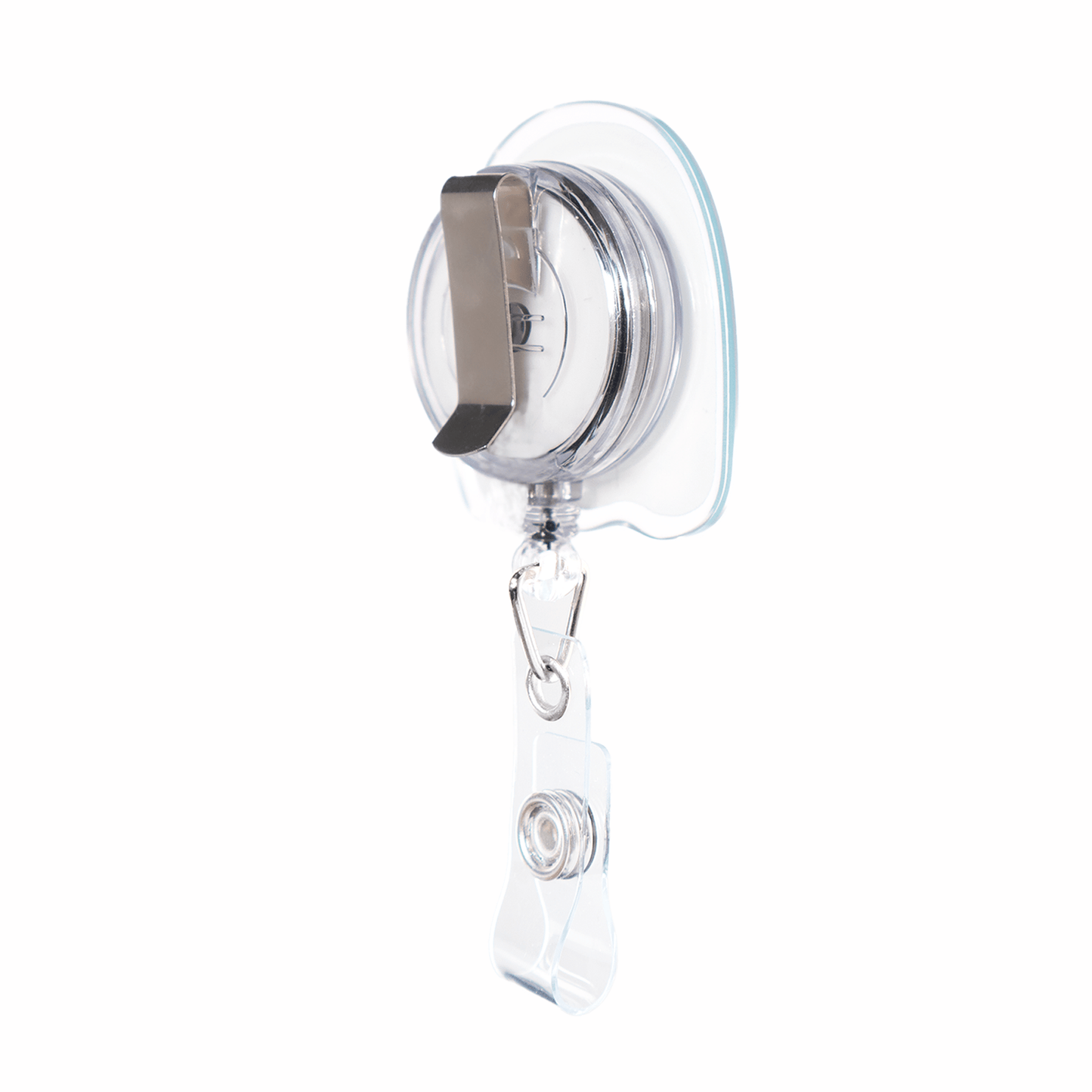retractable nurse badge reel product back view with slide belt clip and vinyl strap