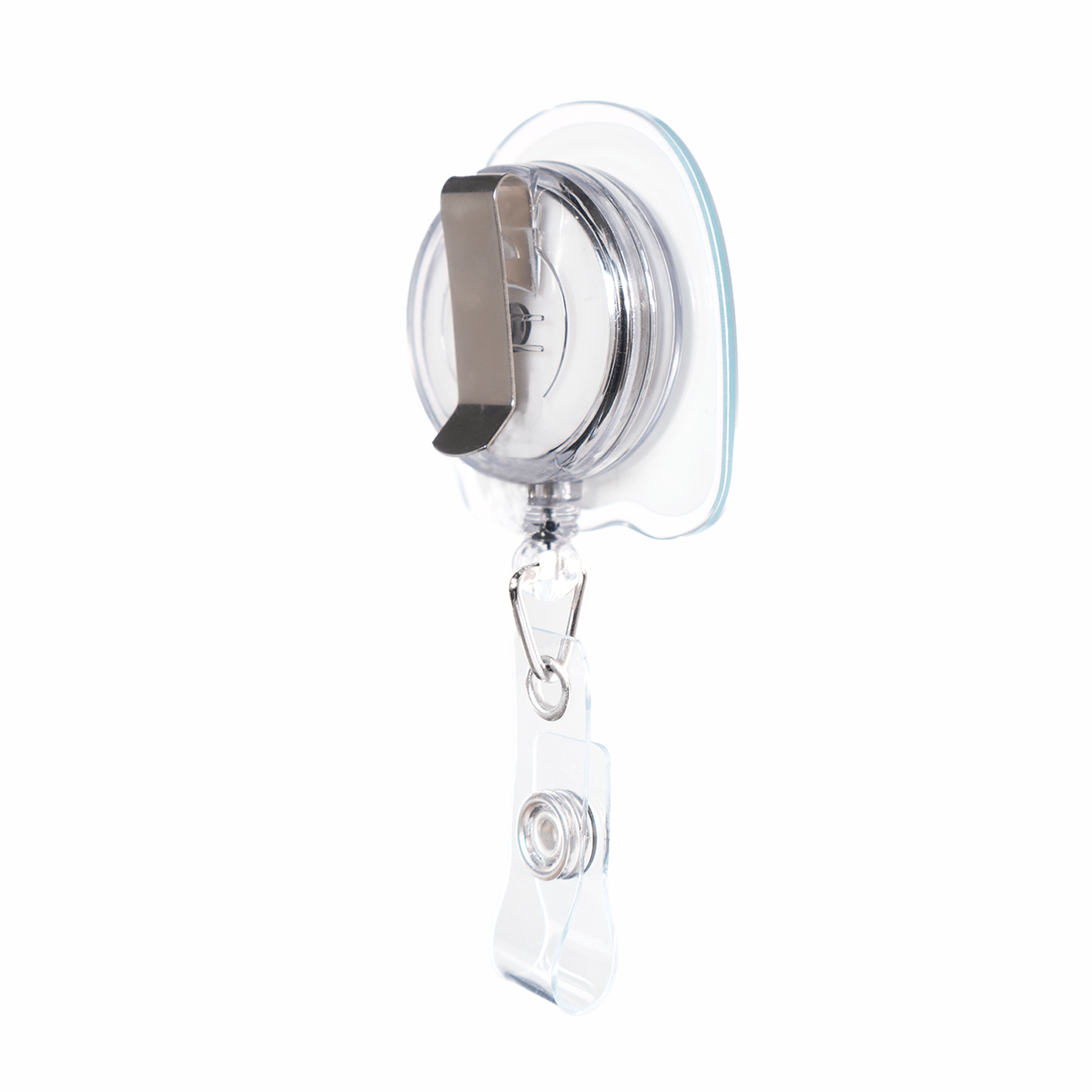 retractable nurse badge reel product back view with slide belt clip and vinyl strap