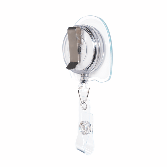 retractable nurse badge reel product back view with slide belt clip and vinyl strap