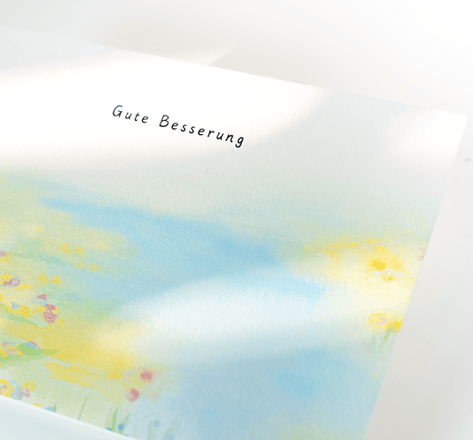 postcard gute besserung mit Aquarel motif card close up