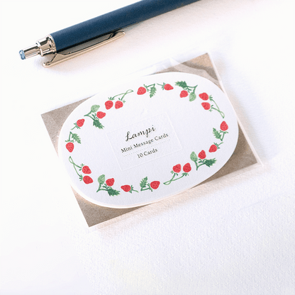 Mini Cards Message with strawberry design wreath and 'Lampi' branding on a white surface 10 cards in one set