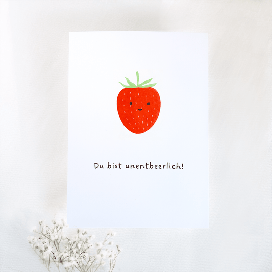 Postkarte Erdbeere „Du bist unentbeerlich!“ A6 weiß 300gsm papier