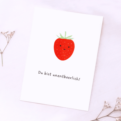 postkarte erbeere du bist unentbeerlich! spruch lustige geburtstagskarte weiß papier DIN A6 