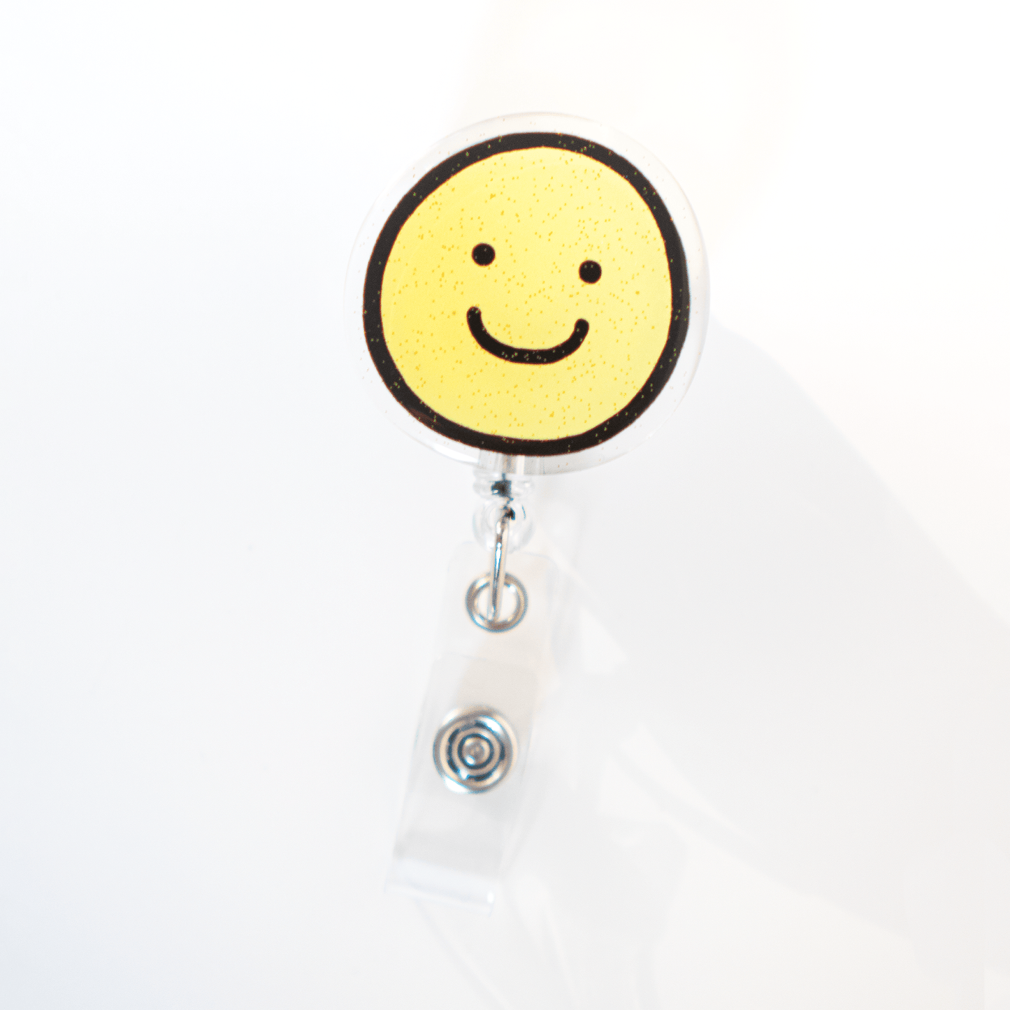 smily face retractable badge reel yellow with clear belt clip accessory for nurse ID Card Holder 