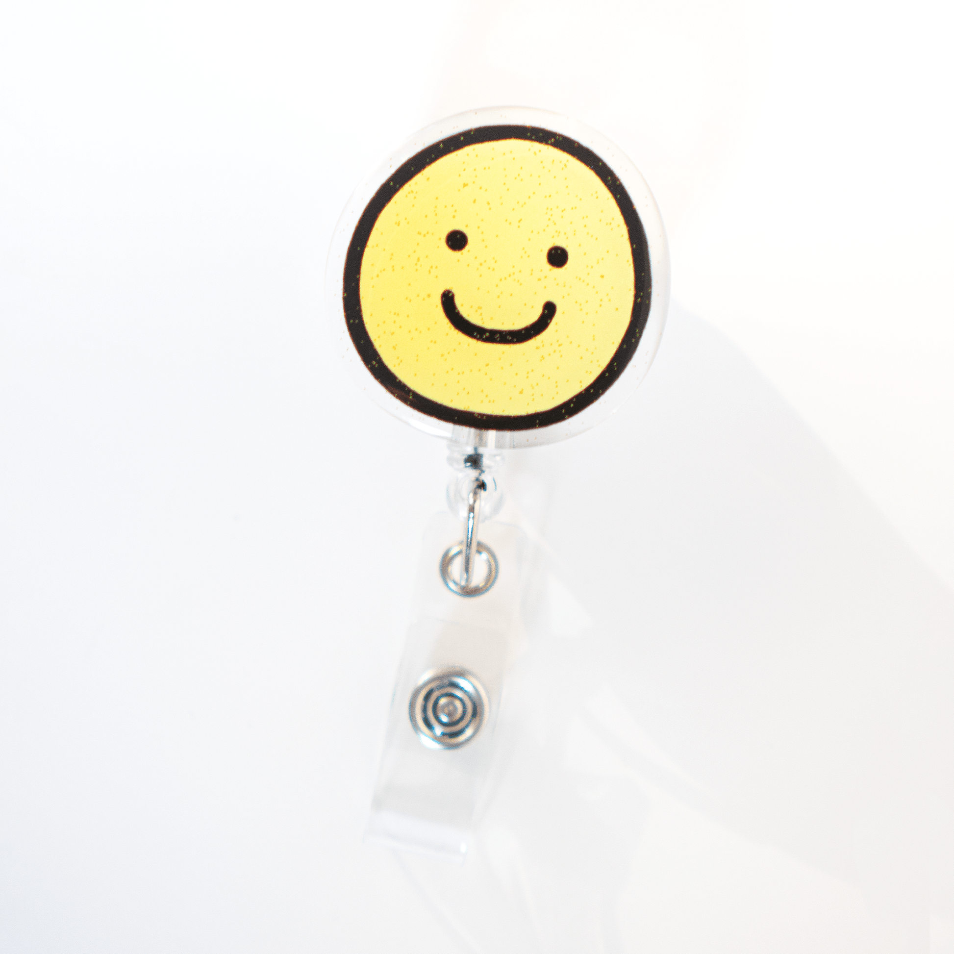smily face retractable badge reel yellow with clear belt clip accessory for nurse ID Card Holder 