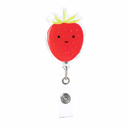 strawberry badge reel nurse retractable id badge holder cute with cartoon smiley face 
