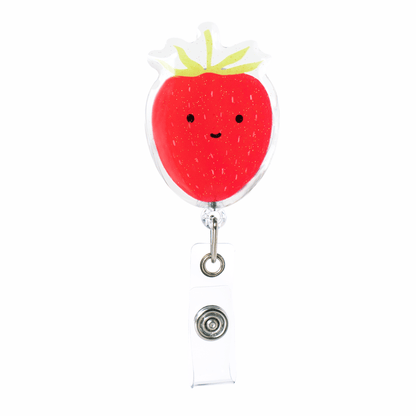strawberry badge reel nurse retractable id badge holder cute with cartoon smiley face 