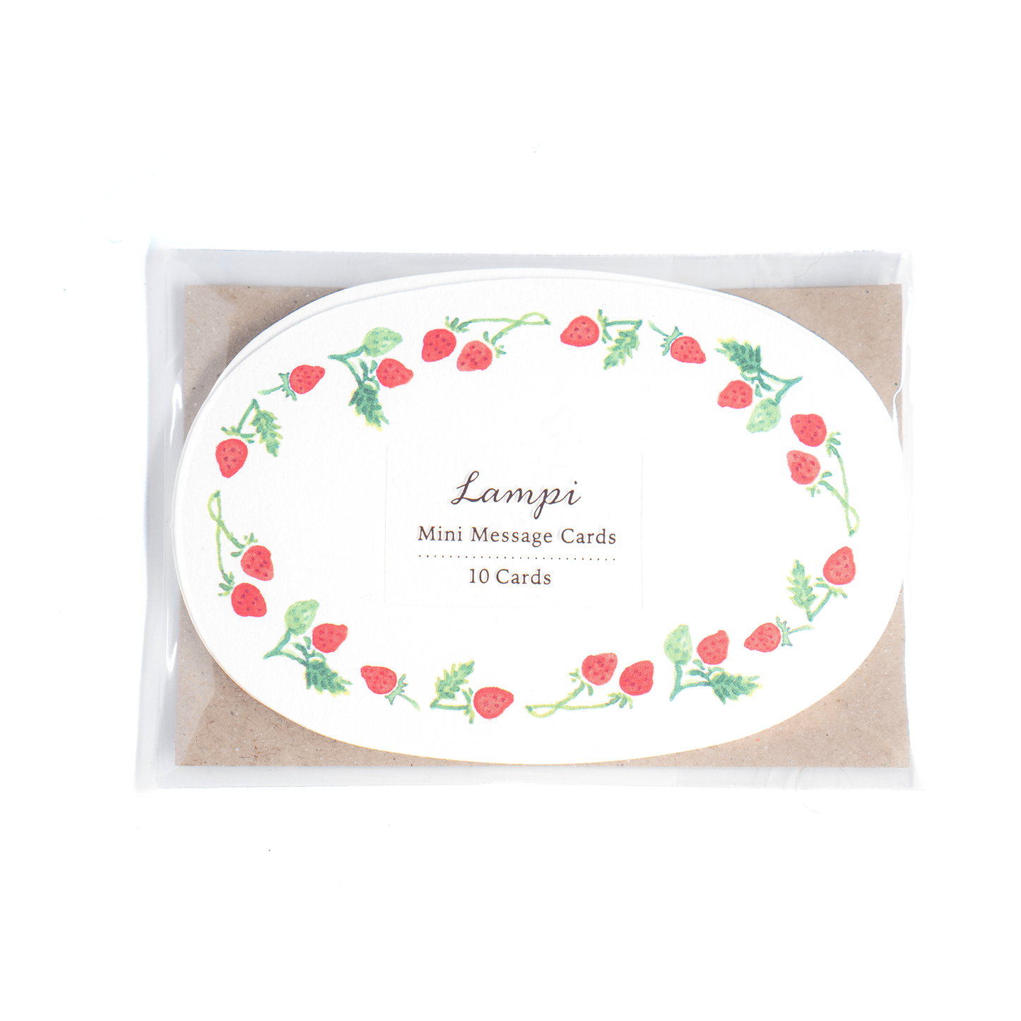 Mini card strawberry set of ten oval shape notecard watercolour border red little strawberries whimsical