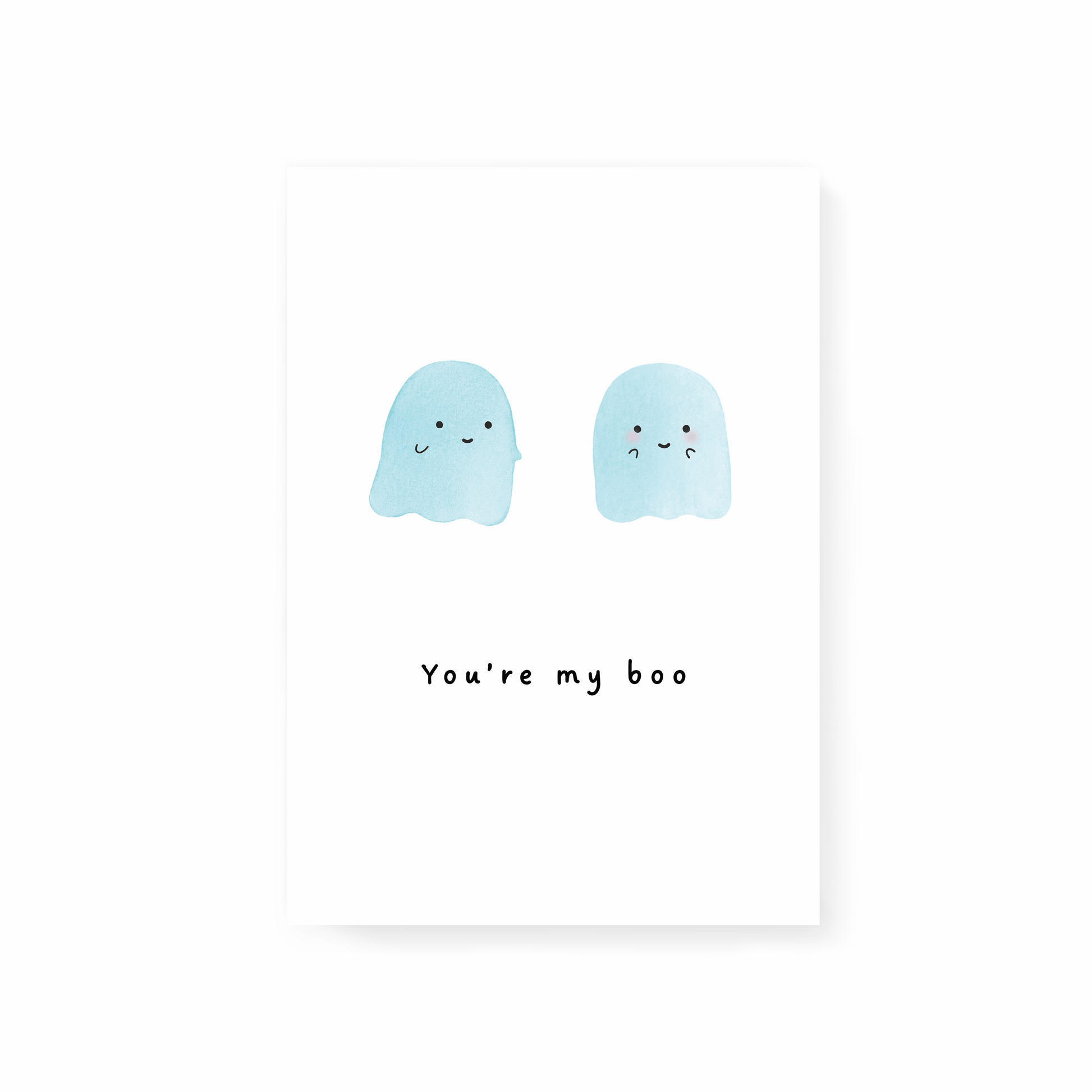 Card with two blue ghosts and 'You're my boo' text on a white background