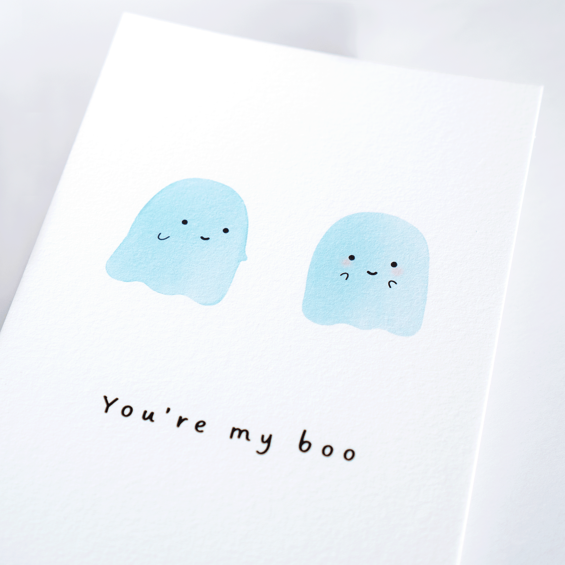 postcard ghosts you're my boo smiley face cartoon illustration playful greeting card