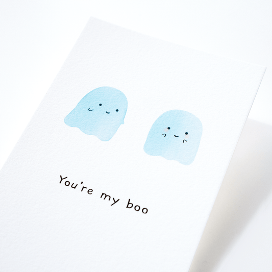 postcard you're my boo with watercolor ghost illustration cute card for lovers